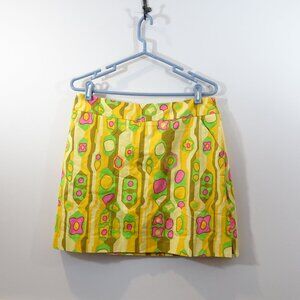 LOUDMOUTH Ladies Print Athletic Golf Skirt Shorts Skort Size 8 Yellow Green Pink